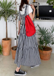 DIY plaid cotton linen Robes patchwork pockets loose Dress - SooLinen