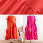 DIY rose cotton clothes Women o neck patchwork A Line Dress - SooLinen