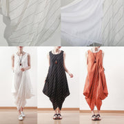 DIY sleeveless linen Long Shirts Inspiration orange o neck Dresses summer - SooLinen