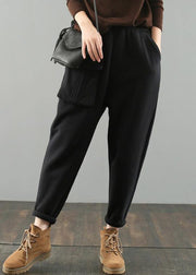 DIY women's black Gifts pockets harem pants - SooLinen