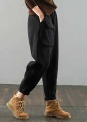 DIY women's black Gifts pockets harem pants - SooLinen