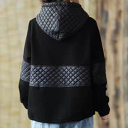 DIY schwarze Kleidung für Frauen Patchwork-Midi-Frühlingsbluse mit Kapuze