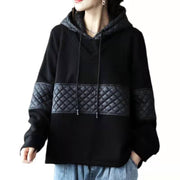 DIY schwarze Kleidung für Frauen Patchwork-Midi-Frühlingsbluse mit Kapuze