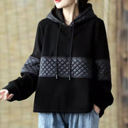 DIY schwarze Kleidung für Frauen Patchwork-Midi-Frühlingsbluse mit Kapuze