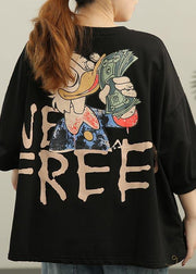 Diy Black Drawstring Cotton Top Summer - SooLinen