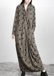 Diy Black Jacquard Pockets Long Sleeve Fall Maxi Dress - SooLinen