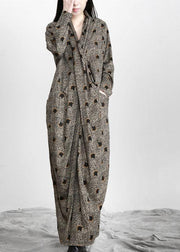 Diy Black Jacquard Pockets Long Sleeve Fall Maxi Dress - SooLinen