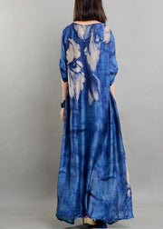 Blue Print Half Sleeve Two Pieces Set Summer Chiffon Dress - SooLinen