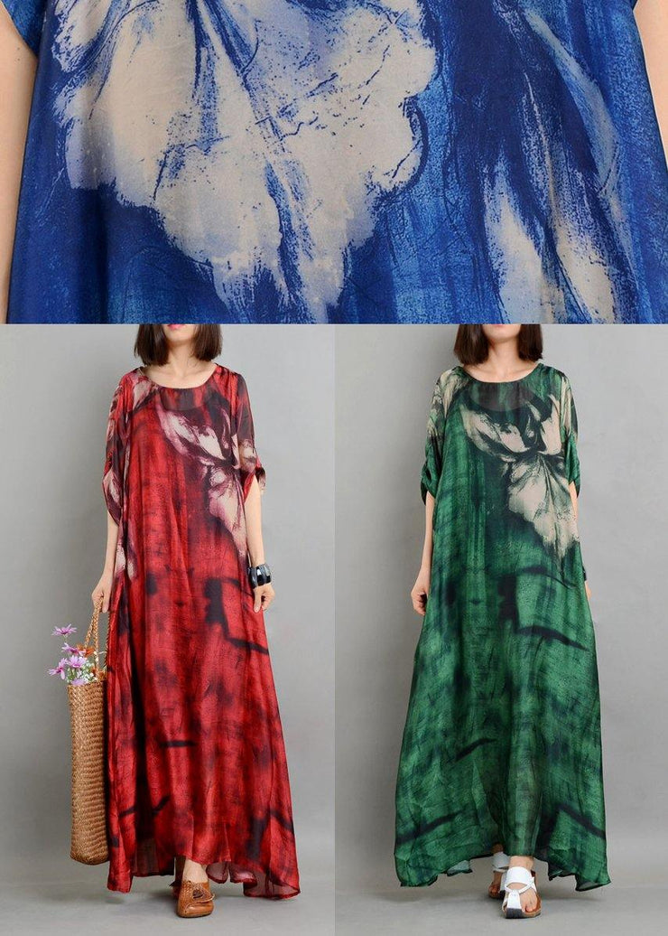 Blue Print Half Sleeve Two Pieces Set Summer Chiffon Dress - SooLinen