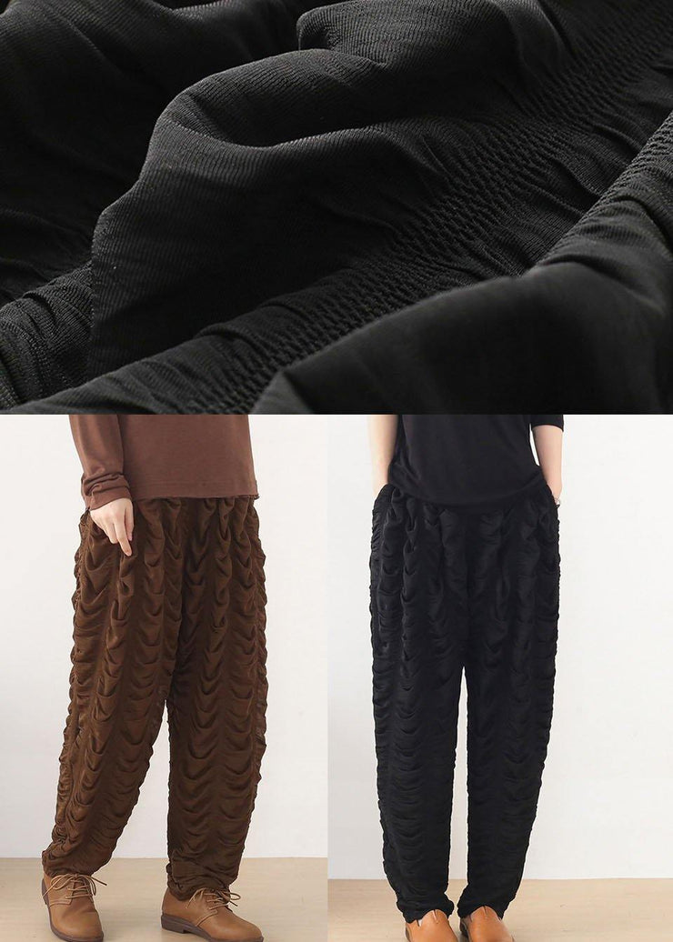 Diy Chocolate Wrinkled Pockets Harem Pants Fall - SooLinen