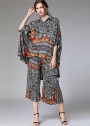 Diy Color Block Zebra Pattern Asymmetrical Design Print Spring Chiffon Two-Piece Set Half Sleeve - SooLinen
