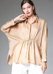 Diy Khaki PeterPan Collar Button Fall Shirt Tops - SooLinen
