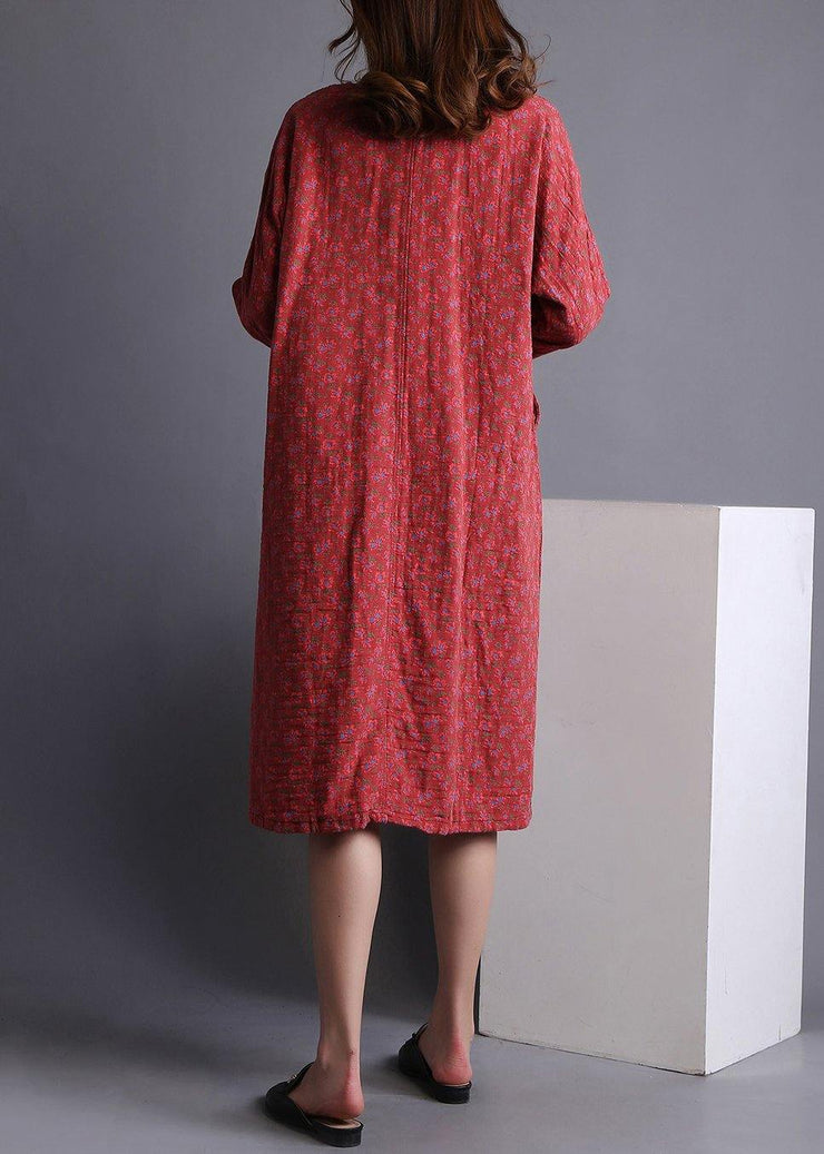 Diy Red V Neck Dress Print Spring Maxi Dresses - SooLinen