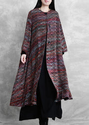 Elegant  trendy plus size trench outwear floral o neck Woolen Coat - SooLinen