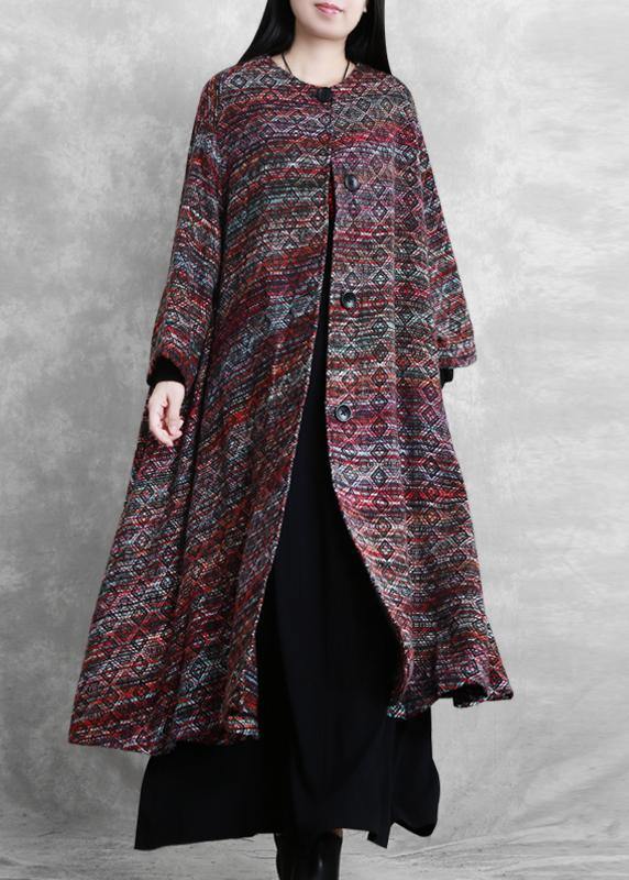 Elegant  trendy plus size trench outwear floral o neck Woolen Coat - SooLinen