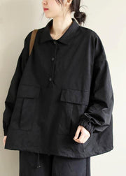 Elegant Black Clothes Lapel Patchwork Plus Size Clothing Spring Shirts - SooLinen