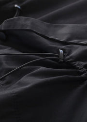 Elegant Black O-Neck Asymmetrical Design Cinched Sweatshirt Streetwear - SooLinen