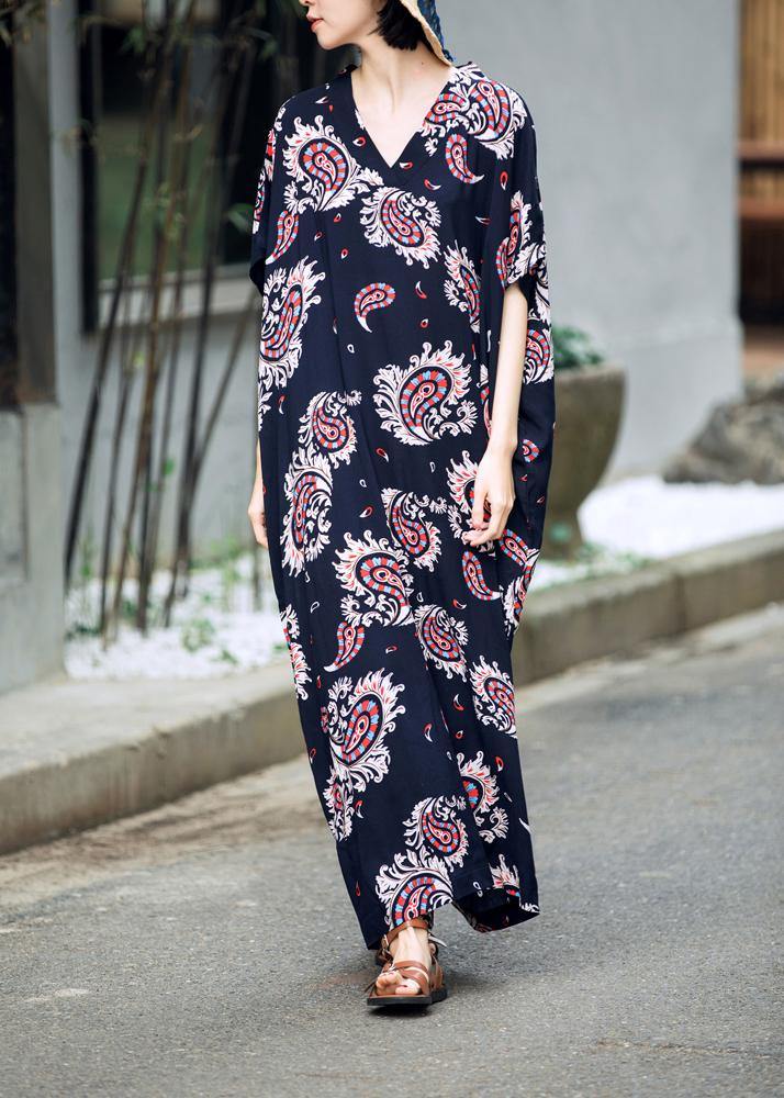 Elegant Floral Summer Dresses Long Cotton Caftans Plus Size - SooLinen