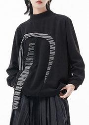 Elegantes schwarzes Stehkragen-Patchwork-Sweatshirt Top Spring