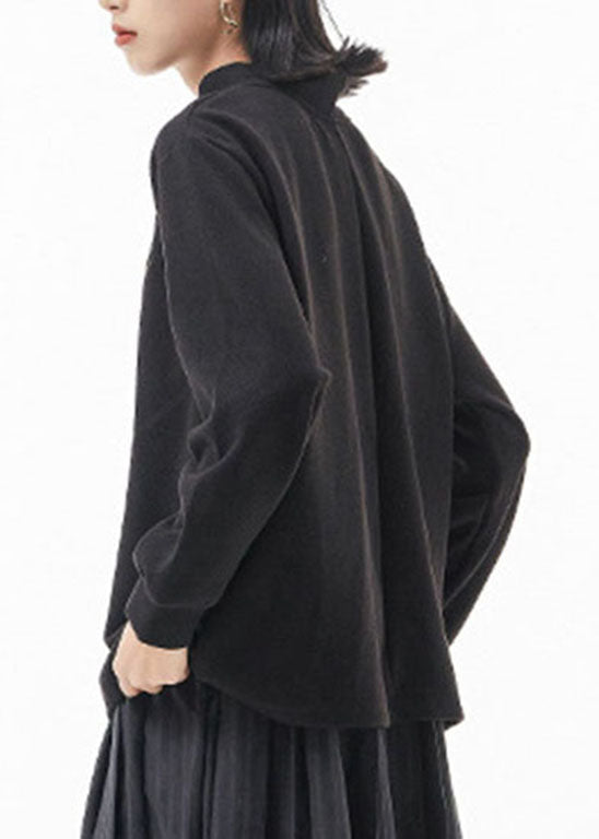 Elegantes schwarzes Stehkragen-Patchwork-Sweatshirt Top Spring
