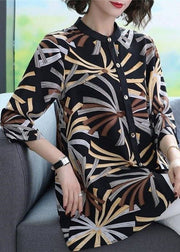 Elegante schwarze Chiffon-Damenhemden mit Stehkragen und Armband