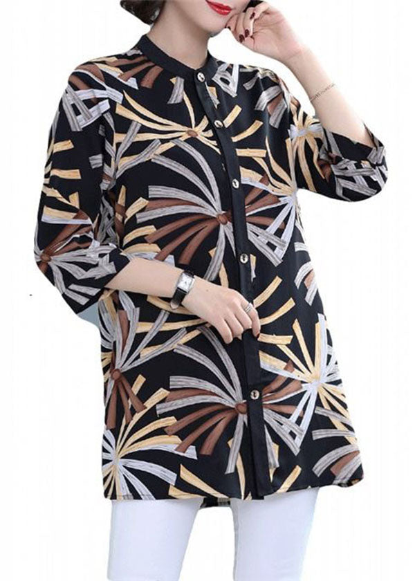 Elegante schwarze Chiffon-Damenhemden mit Stehkragen und Armband