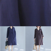 Elegant Blue Clothes For Women V Neck Drawstring Dresses Spring Dresses - SooLinen