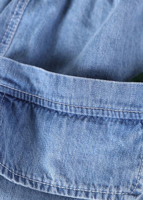 Elegant Blue Elastic Waist pockets Harem Summer Cotton Pants - SooLinen