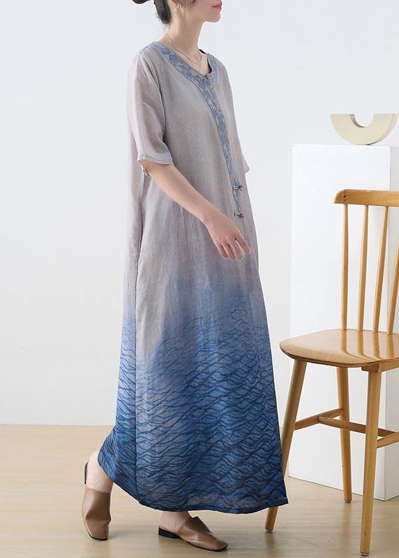 The Peaceful Ocean Linen Dress Gradient Blue Summer Party Dress - SooLinen