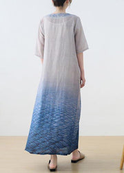 The Peaceful Ocean Linen Dress Gradient Blue Summer Party Dress - SooLinen