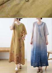 The Peaceful Ocean Linen Dress Gradient Blue Summer Party Dress - SooLinen