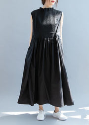 Elegant Cinched  cotton Summer Clothes Women  Black Maxi Dress - SooLinen