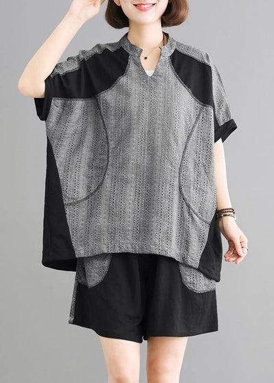 Elegant Cotton Long Shirts Vintage Spliced Cotton Linen Blouse And Shorts - SooLinen