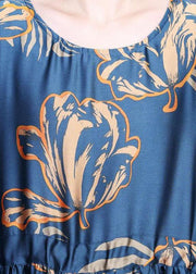 Elegant Navy Print Silk Tie Waist Mid Dress Summer - SooLinen