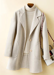 Elegant Notched pockets Fashion tunic coat beige Art outwears - SooLinen