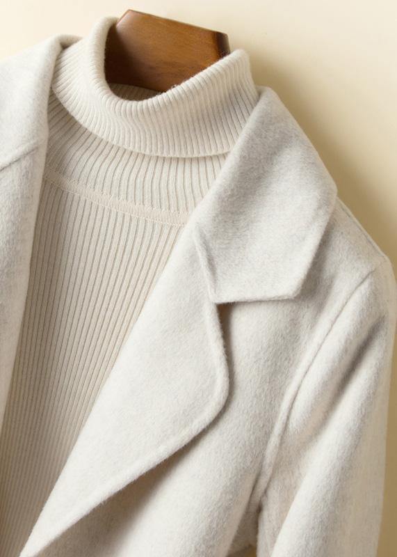 Elegant Notched pockets Fashion tunic coat beige Art outwears - SooLinen