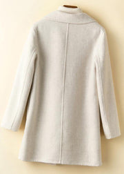 Elegant Notched pockets Fashion tunic coat beige Art outwears - SooLinen