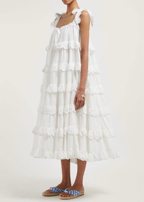 Elegant Patchwork Ruffles Yellow For Women Off Shoulder Sleeveless Oversized Dresses - SooLinen
