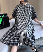 Elegant Plaid Patchwork Cotton Summer Maxi Dresses - SooLinen