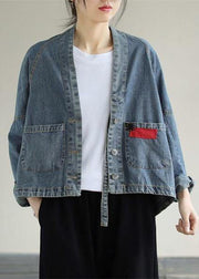 Elegant V Neck Button Down Spring Clothes Fashion Ideas Denim Blue Coats - SooLinen