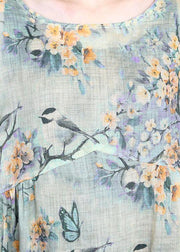Elegant Yellow Retro Print Design Summer Ramie Dress - SooLinen