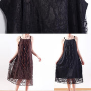 Elegant black Lace Tunics Fine design sleeveless Art summer Dresses - SooLinen