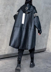 Elegant black Plus Size Coats Women Shirts hooded winter outwear - SooLinen