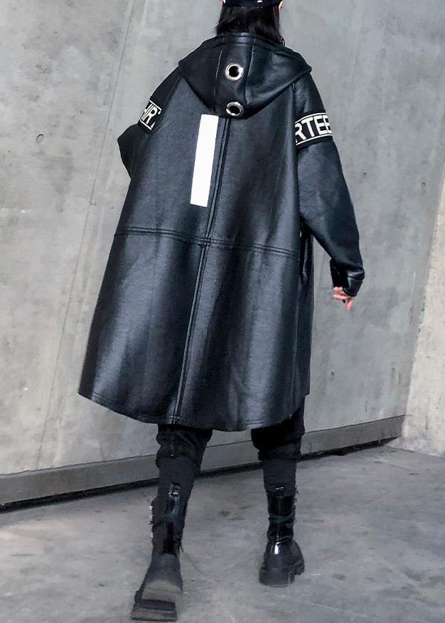 Elegant black Plus Size Coats Women Shirts hooded winter outwear - SooLinen