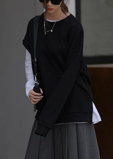 Elegant black clothes For Women o neck asymmetric top - SooLinen