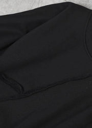 Elegant black cotton tops women o neck short patchwork Sweatshirt - SooLinen