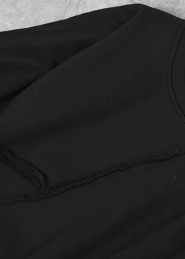 Elegant black cotton tops women o neck short patchwork Sweatshirt - SooLinen
