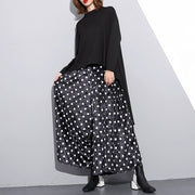 Elegant black dotted plus size clothing elastic waist traveling women wide leg pants cotton trousers