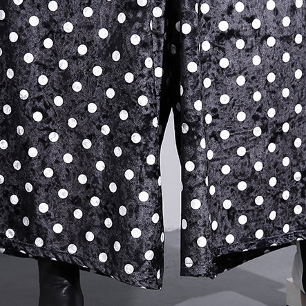Elegant black dotted plus size clothing elastic waist traveling women wide leg pants cotton trousers