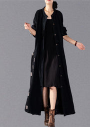 Elegant black plaid Coats Women oversize long winter coat fall lapel patchwork - SooLinen